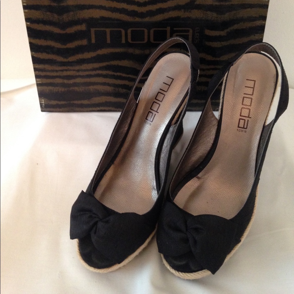Black peep toe wedge heels